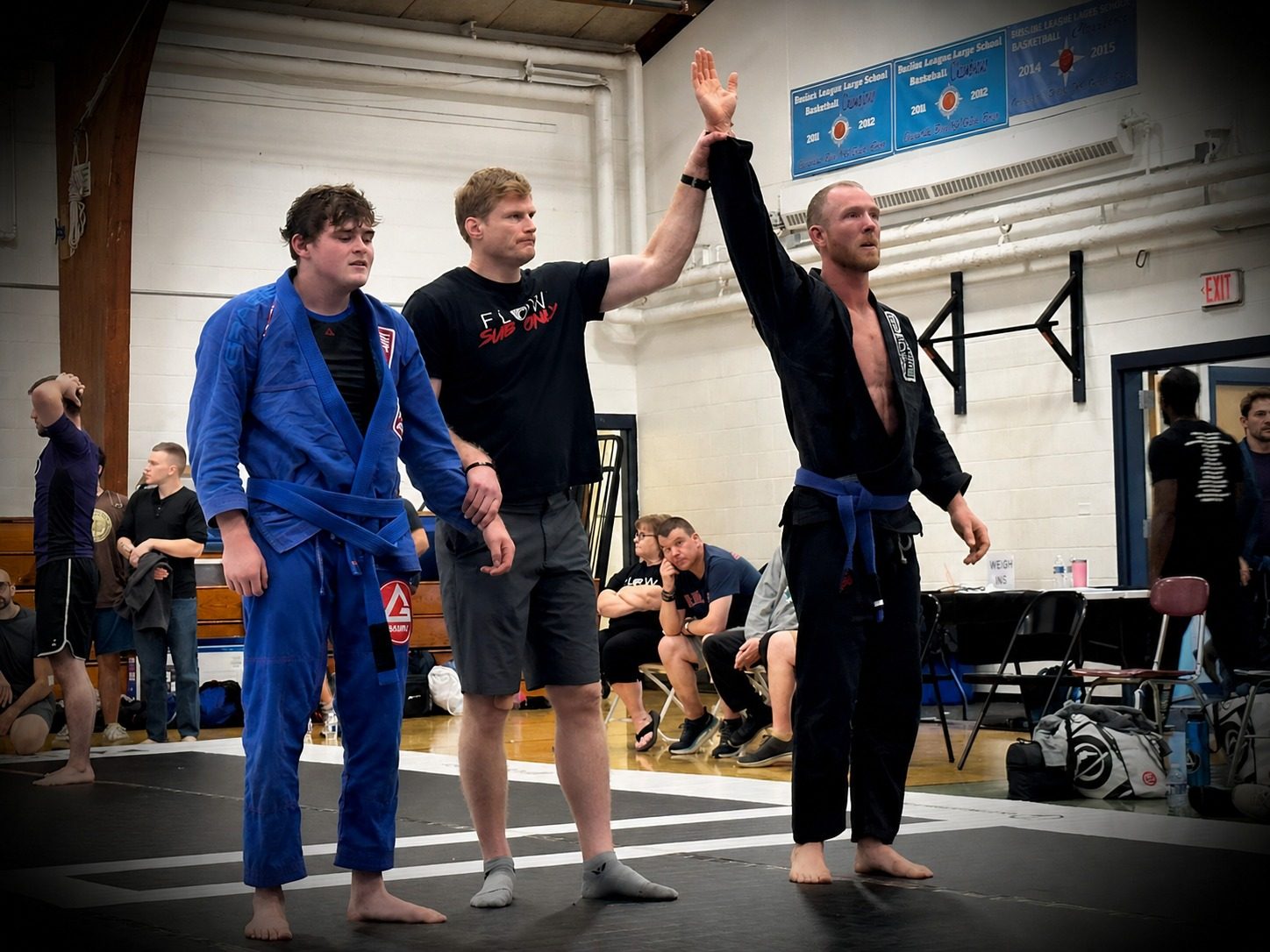 Competition fighter on podium